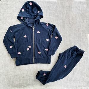 Chaser Navy Blue Embroidered Rose Lounge Set VGUC 4